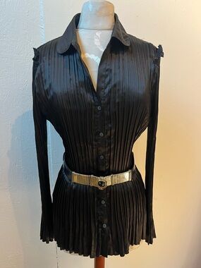 Vintage Judith Leiber Leather Belt w/ Gold & Silver Plaque, Adjustable to 38”